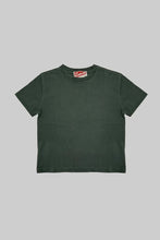 Load image into Gallery viewer, Green t-shirt with a brand logo on a gray background
