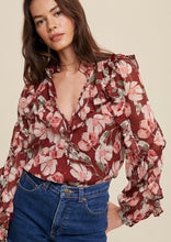 Load image into Gallery viewer, Ruffled Sleeve Floral Blouse