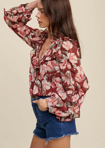 Ruffled Sleeve Floral Blouse