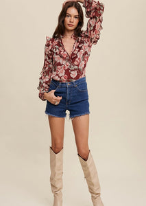 Ruffled Sleeve Floral Blouse