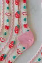 Load image into Gallery viewer, Children's socks with strawberry and heart patterns on a white background
