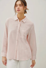 Load image into Gallery viewer, Woman wearing a light pink striped shirt against a white background