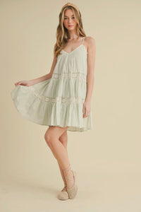 Pintuck Front Lace Inset Dress