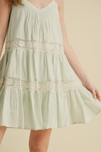 Pintuck Front Lace Inset Dress