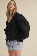 Load image into Gallery viewer, Tie Front Eyelet Ruffled Top