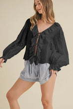 Load image into Gallery viewer, Tie Front Eyelet Ruffled Top