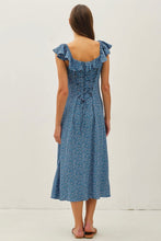 Load image into Gallery viewer, Woman wearing a blue floral dress on a white background