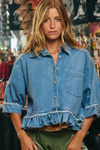 Load image into Gallery viewer, Ruffled Hem Denim Shirt