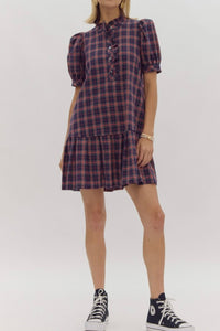 Plaid Puffed Sleeve Dress