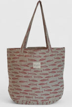 Load image into Gallery viewer, Tote bag with fish pattern on a light gray background