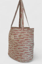 Load image into Gallery viewer, Tote bag with fish pattern on a white background