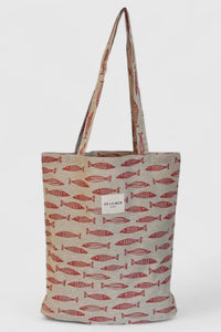 Tote bag with fish pattern on a white background