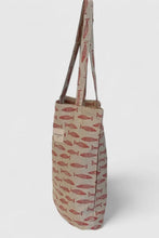 Load image into Gallery viewer, Tote bag with fish pattern on a beige background