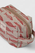 Load image into Gallery viewer, Cosmetic bag with red fish pattern on a light gray background