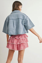 Load image into Gallery viewer, Woman wearing a denim jacket and red checkered skirt on a plain background