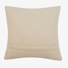 Load image into Gallery viewer, A square beige throw pillow with a smooth, slightly textured fabric surface and a subtle horizontal seam near the bottom, shown against a plain white background.