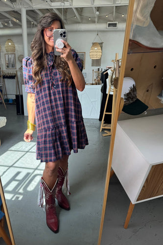 Plaid Puffed Sleeve Dress