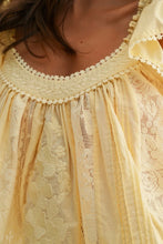 Load image into Gallery viewer, Close-up of a yellow lace garment with intricate detailing.
