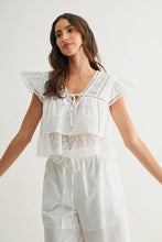 Load image into Gallery viewer, Woman wearing a white lace top and pants on a plain background