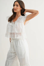 Load image into Gallery viewer, Woman wearing a white lace top and pants on a plain background
