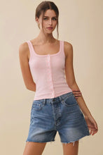 Load image into Gallery viewer, Woman wearing a pink tank top and denim shorts on a beige background