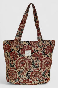 Floral patterned tote bag on a light gray background