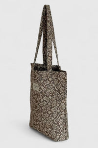 Patterned tote bag on a light gray background