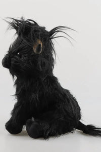 Black stuffed animal toy on a white background