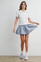 Load image into Gallery viewer, Woman wearing a white lace top and blue checkered skirt on a plain background