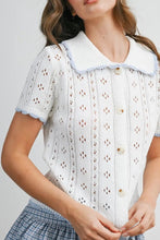 Load image into Gallery viewer, Woman wearing a white lace top with a plain background