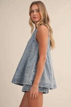 Load image into Gallery viewer, Woman wearing a denim dress against a beige background