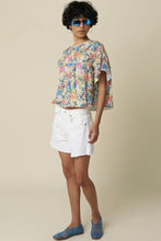 Load image into Gallery viewer, Person wearing a floral top and white shorts on a beige background
