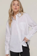 Load image into Gallery viewer, Woman wearing a white button-up shirt against a plain background
