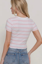 Load image into Gallery viewer, Person wearing a pink and white striped shirt with a plain background