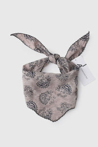 Gray bandana with black patterns on a white background