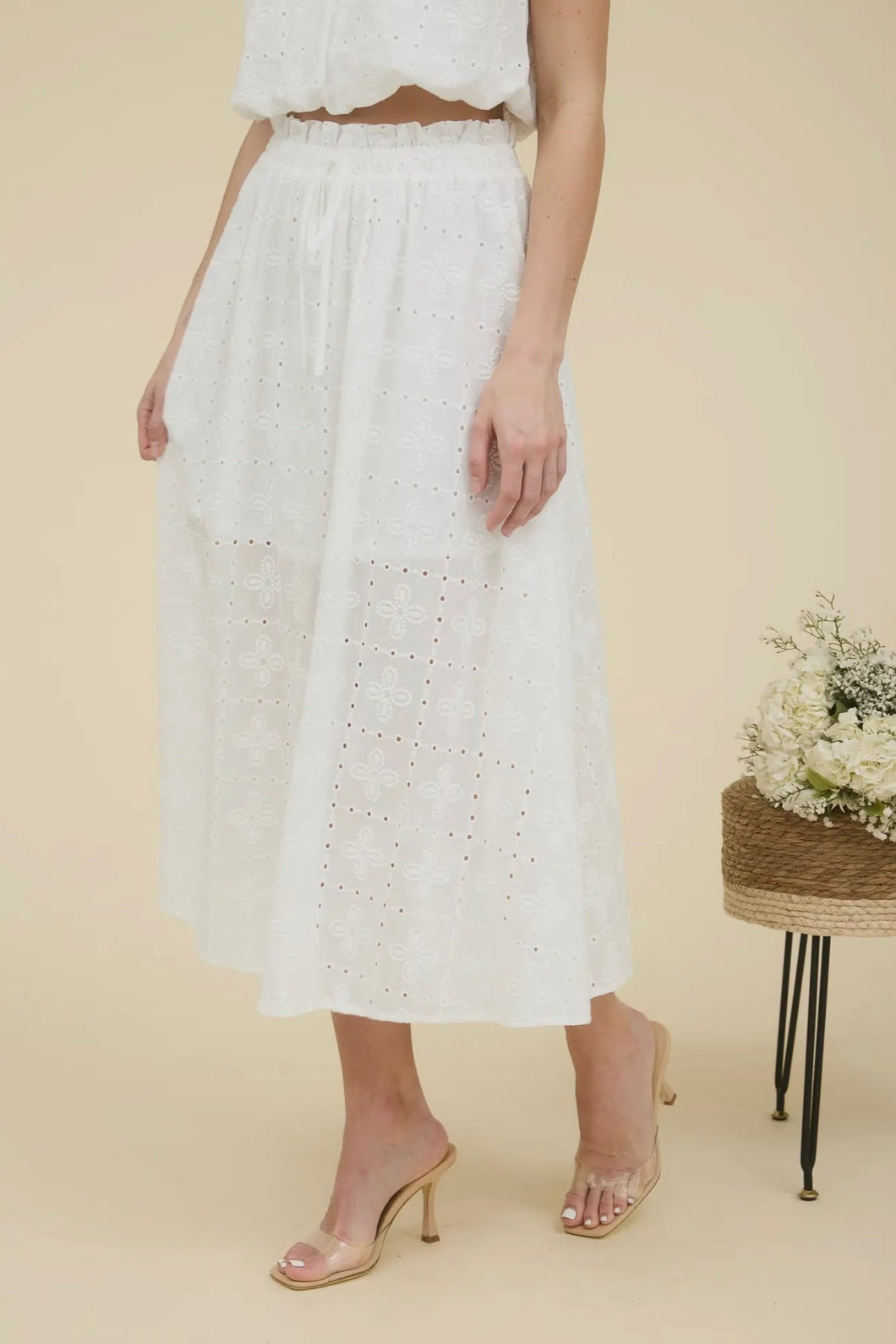 Eyelet Midi Skirt