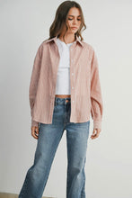 Load image into Gallery viewer, Woman wearing a striped shirt, white top, and blue jeans against a plain background