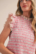 Load image into Gallery viewer, Woman wearing a red and white checkered dress with lace details.