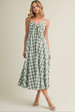 Load image into Gallery viewer, Woman wearing a green and white checkered dress against a plain background