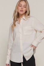 Load image into Gallery viewer, Woman wearing a white button-up shirt against a plain background