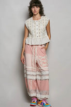 Load image into Gallery viewer, Woman wearing a sleeveless lace top and pink lace pants against a plain background