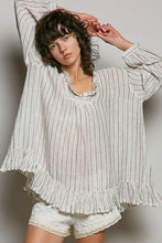 Load image into Gallery viewer, Woman wearing a white striped dress with ruffled details against a plain background