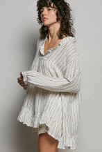 Load image into Gallery viewer, Woman wearing a white and gray striped dress against a plain background