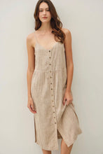 Load image into Gallery viewer, Woman wearing a beige striped dress against a plain background