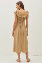 Load image into Gallery viewer, Woman wearing a gold floral dress against a white background