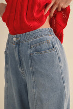 Load image into Gallery viewer, Person wearing a red sweater and blue jeans on a beige background