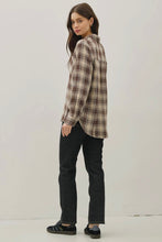 Load image into Gallery viewer, Woman wearing a plaid shirt and black pants on a white background