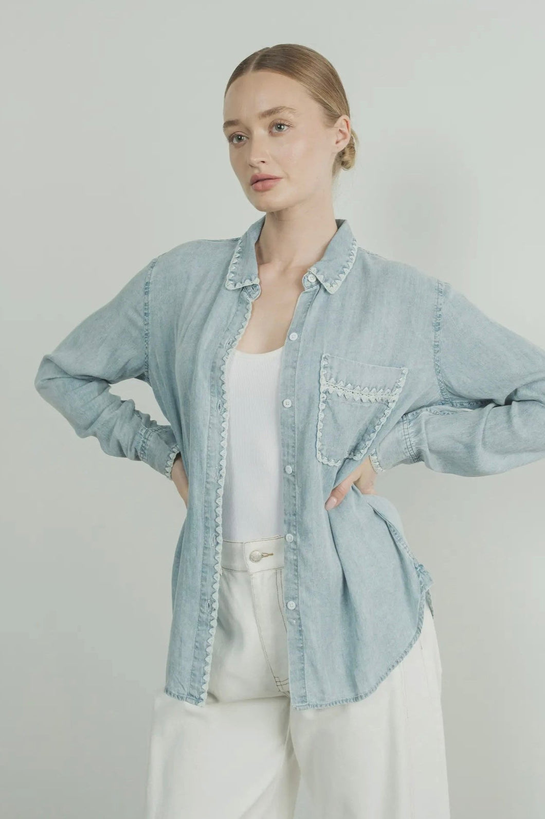 Embroidered Edge Denim Shirt