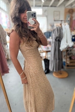 Load image into Gallery viewer, Woman taking a mirror selfie wearing a gold dress in a store.