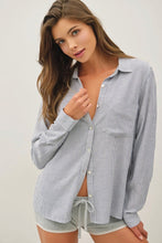 Load image into Gallery viewer, Woman wearing a striped shirt and shorts on a plain background